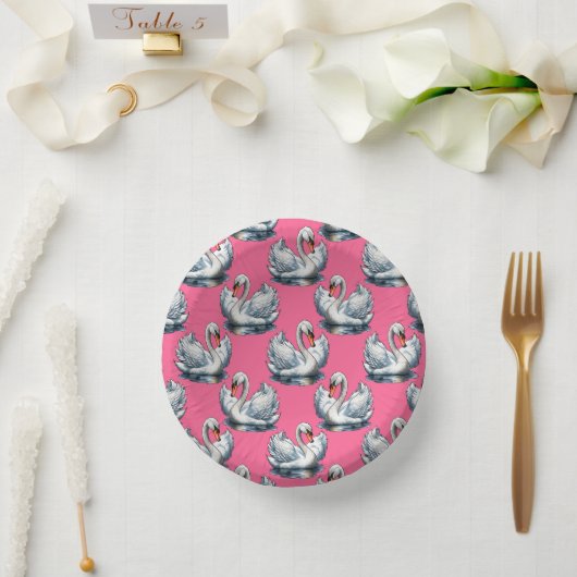 Schwan-Vögel Musterdesign auf Blau Pappteller (Hochzeit)