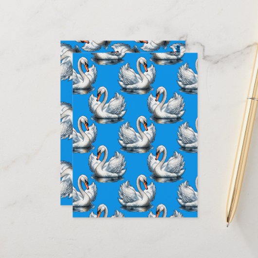 Schwan-Vögel Musterdesign auf Blau  Postkarte (Vorderseite/Rückseite Beispiel)
