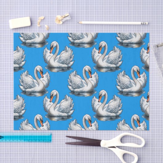 Schwan-Vögel Musterdesign auf Blau Seidenpapier (Handwerk)