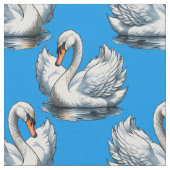 Schwan-Vögel Musterdesign auf Blau  Stoff (Nahaufnahme)