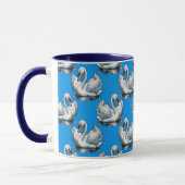 Schwan-Vögel Musterdesign auf Blau Tasse (Links)