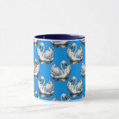 Schwan-Vögel Musterdesign auf Blau Tasse (Zentrum)