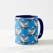 Schwan-Vögel Musterdesign auf Blau Tasse (VorderseiteRechts)
