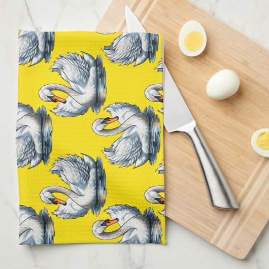 Schwan-Vögel Musterdesign auf Gelb Geschirrtuch (Viertel Falte)
