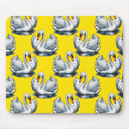 Schwan-Vögel Musterdesign auf Gelb Mousepad (Vorne)