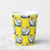 Schwan-Vögel Musterdesign auf Gelb  Pappbecher (Links)