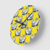 Schwan-Vögel Musterdesign auf Gelb Runde Wanduhr (Winkel)