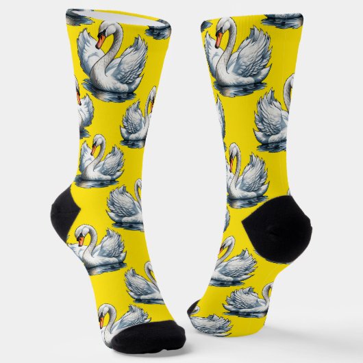 Schwan-Vögel Musterdesign auf Gelb Socken (Gewinkelt)