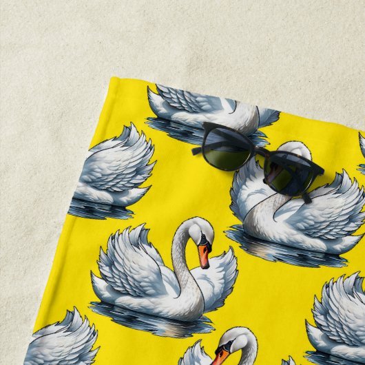 Schwan-Vögel Musterdesign auf Gelb Strandtuch (Beispiel)
