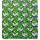 Schwan-Vögel Musterdesign auf Grün Duschvorhang (Vorderseite)