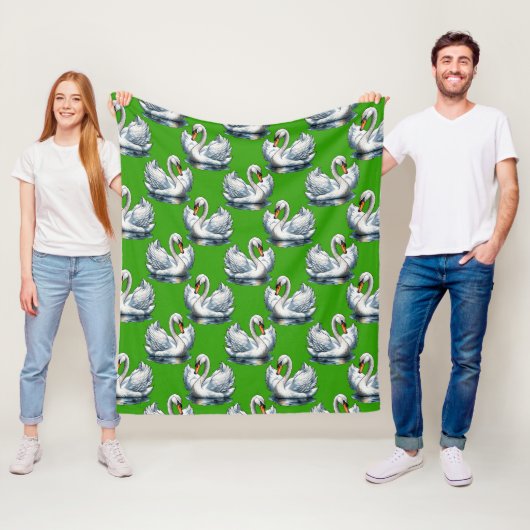 Schwan-Vögel Musterdesign auf Grün Fleecedecke (Beispiel)