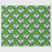 Schwan-Vögel Musterdesign auf Grün Geschenkpapier (Flach)