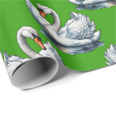 Schwan-Vögel Musterdesign auf Grün Geschenkpapier (Rolleneckpunkt)