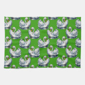 Schwan-Vögel Musterdesign auf Grün Geschirrtuch (Horizontal)