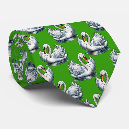 Schwan-Vögel Musterdesign auf Grün Krawatte (Gerollt)