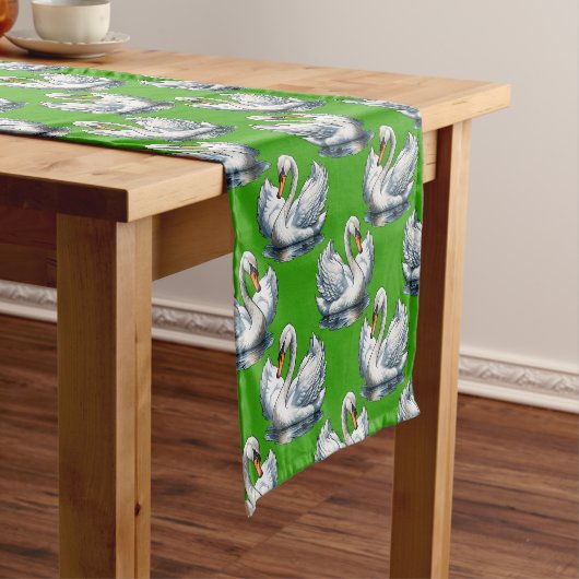 Schwan-Vögel Musterdesign auf Grün Kurzer Tischläufer (Beispiel)
