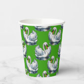 Schwan-Vögel Musterdesign auf Grün Pappbecher (Links)