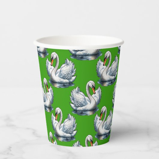 Schwan-Vögel Musterdesign auf Grün Pappbecher (Vorderseite)