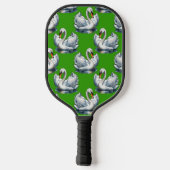 Schwan-Vögel Musterdesign auf Grün Pickleball Schläger (Rückseite)