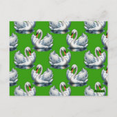 Schwan-Vögel Musterdesign auf Grün Postkarte (Rückseite)