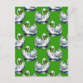 Schwan-Vögel Musterdesign auf Grün Postkarte (Vorderseite)