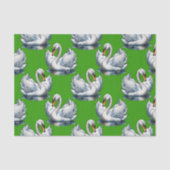 Schwan-Vögel Musterdesign auf Grün Seidenpapier (Vorderseite)