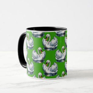 Schwan-Vögel Musterdesign auf Grün Tasse