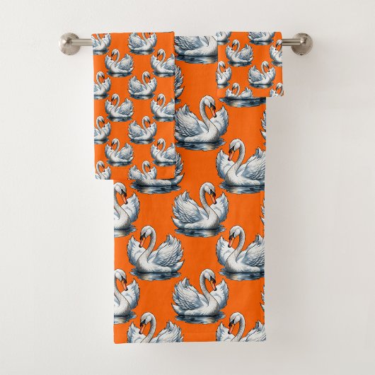 Schwan-Vögel Musterdesign auf Orange  Badhandtuch Set