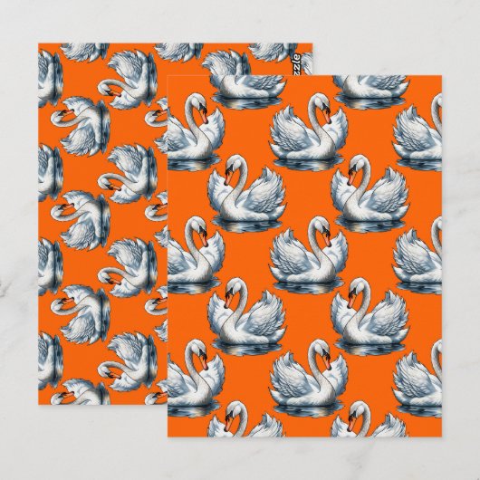 Schwan-Vögel Musterdesign auf Orange Postkarte (Vorne/Hinten)