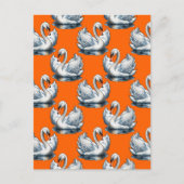 Schwan-Vögel Musterdesign auf Orange Postkarte (Vorderseite)