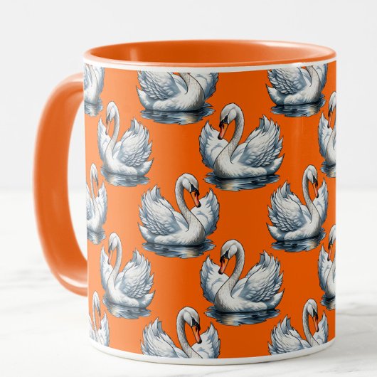 Schwan-Vögel Musterdesign auf Orange Tasse