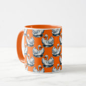 Schwan-Vögel Musterdesign auf Orange Tasse (Vorderseite Links)