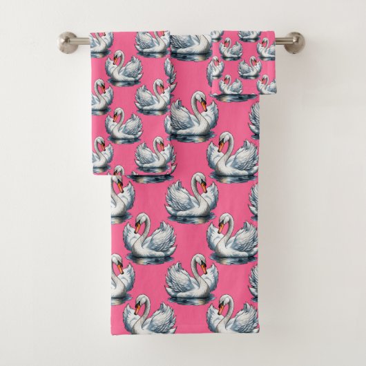 Schwan-Vögel Musterdesign auf Rosa Badhandtuch Set (Insitu)