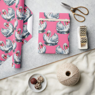 Schwan-Vögel Musterdesign auf Rosa Geschenkpapier