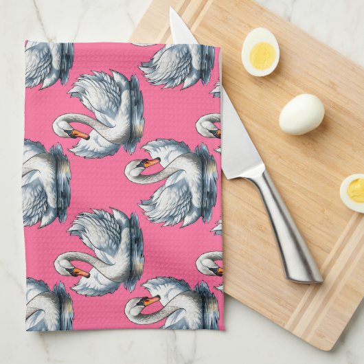 Schwan-Vögel Musterdesign auf Rosa Geschirrtuch (Viertel Falte)