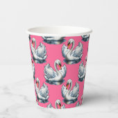 Schwan-Vögel Musterdesign auf Rosa Pappbecher (Rückseite)