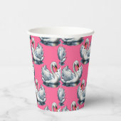 Schwan-Vögel Musterdesign auf Rosa Pappbecher (Rechts)