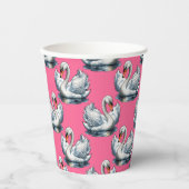 Schwan-Vögel Musterdesign auf Rosa Pappbecher (Vorderseite)
