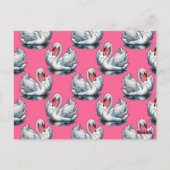 Schwan-Vögel Musterdesign auf Rosa Postkarte (Rückseite)