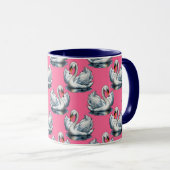 Schwan-Vögel Musterdesign auf Rosa Tasse (VorderseiteRechts)