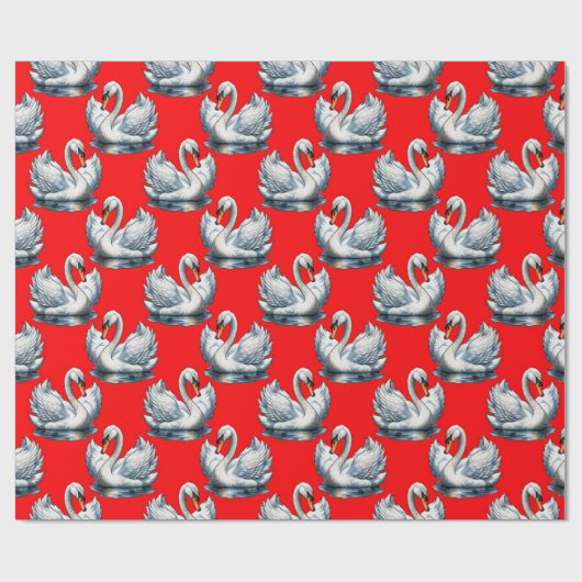 Schwan-Vögel Musterdesign auf Rot Geschenkpapier (Flach)