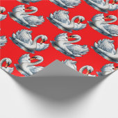 Schwan-Vögel Musterdesign auf Rot Geschenkpapier (Ecke)