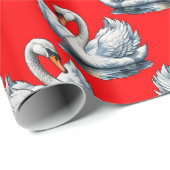 Schwan-Vögel Musterdesign auf Rot Geschenkpapier (Rolleneckpunkt)