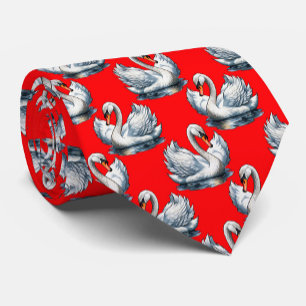 Schwan-Vögel Musterdesign auf Rot Krawatte