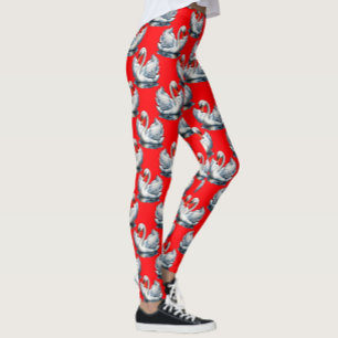 Schwan-Vögel Musterdesign auf Rot Leggings