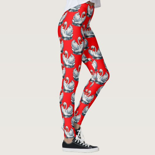 Schwan-Vögel Musterdesign auf Rot Leggings
