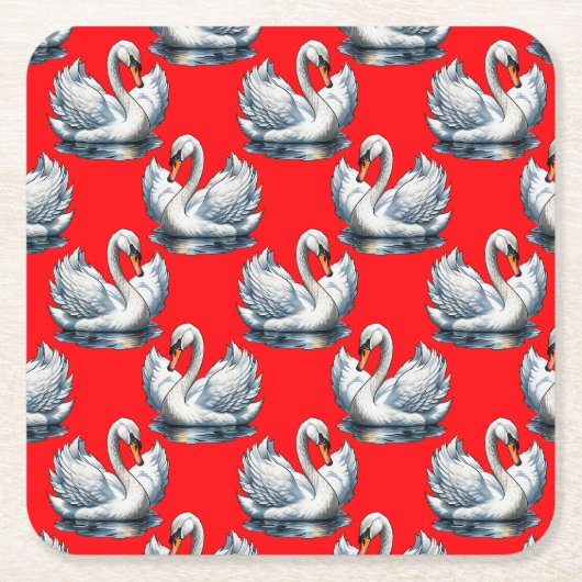 Schwan-Vögel Musterdesign auf Rot Rechteckiger Pappuntersetzer (Vorderseite)