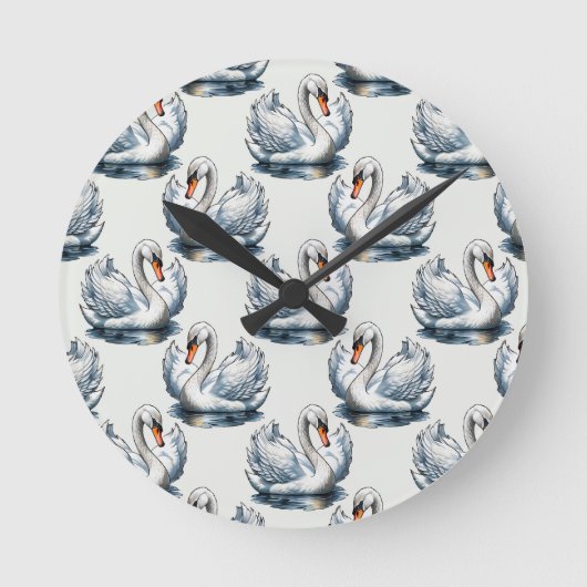 Schwan-Vögel Musterdesign auf Weiß Runde Wanduhr (Vorderseite)