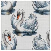 Schwan-Vögel Musterdesign auf Weiß Stoff (Nahaufnahme)