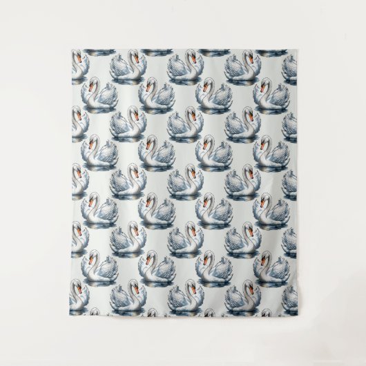 Schwan-Vögel Musterdesign auf Weiß Wandteppich (Vorderseite)